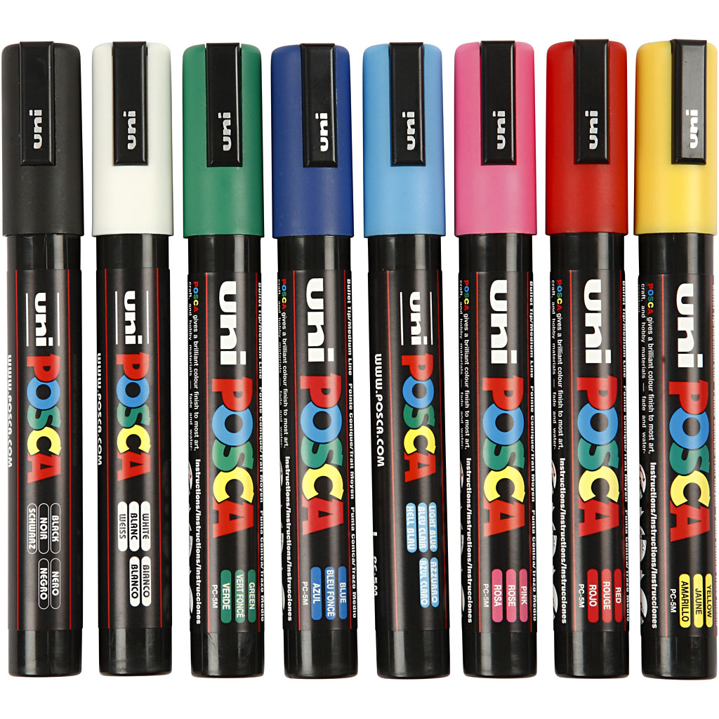 Set Posca Marker, diverse kleuren, afm PC-5M, lijndikte 2,5 mm, medium, 8 stuk/ 1 doos