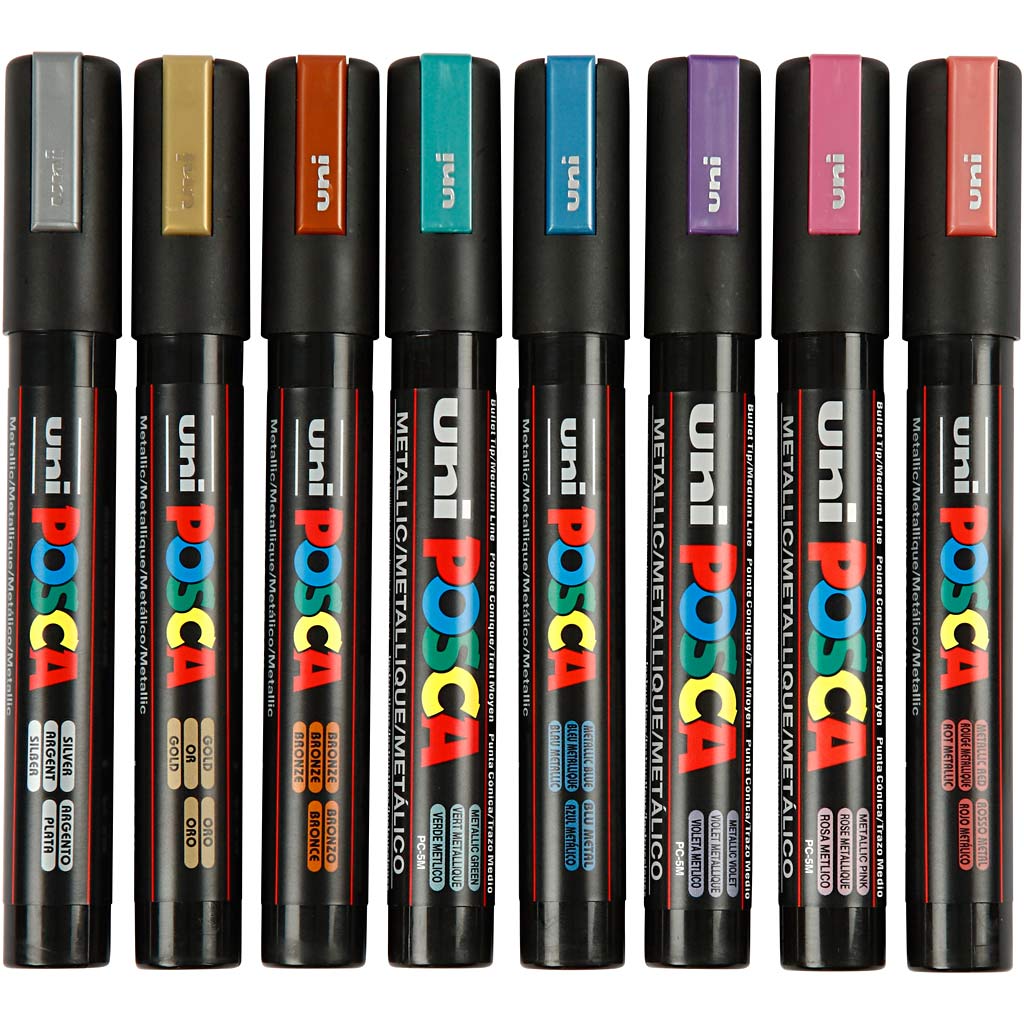 Set Posca Marker, lijndikte: 2,5 mm, PC-5M, 8 stuks, metallic kleuren