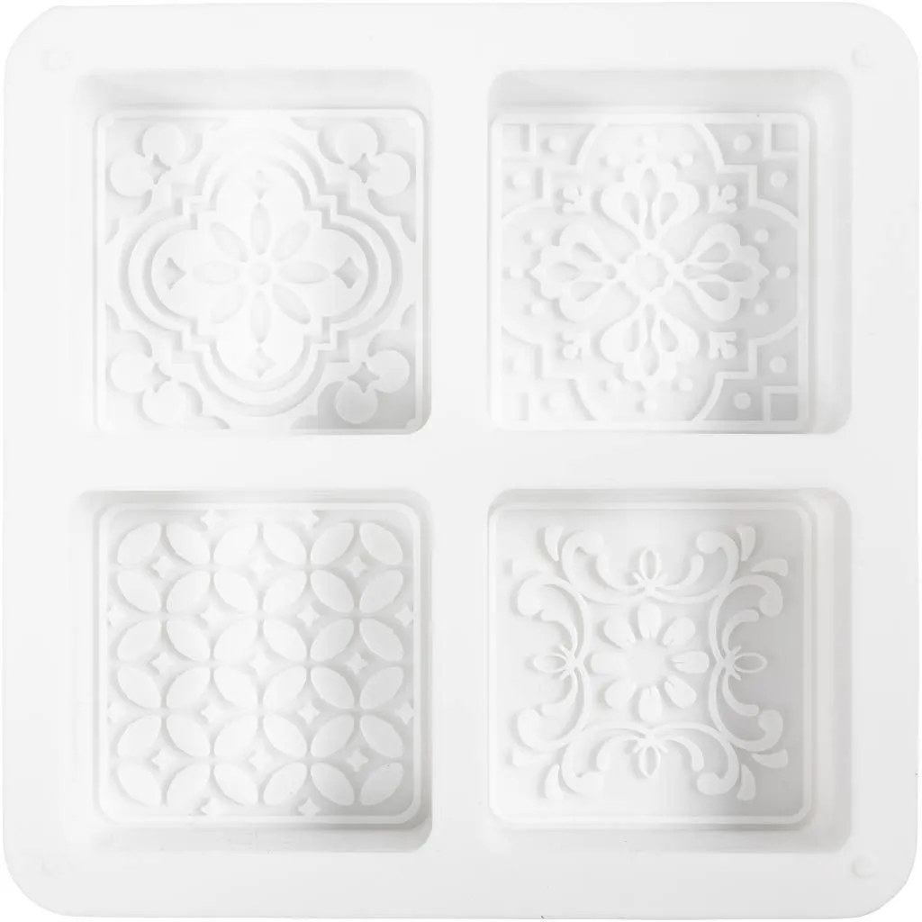 Moule en silicone, Carré décoré d'un design graphique, 2,4 cm, 6,8 cm, 4pièces/ 1 Pq.