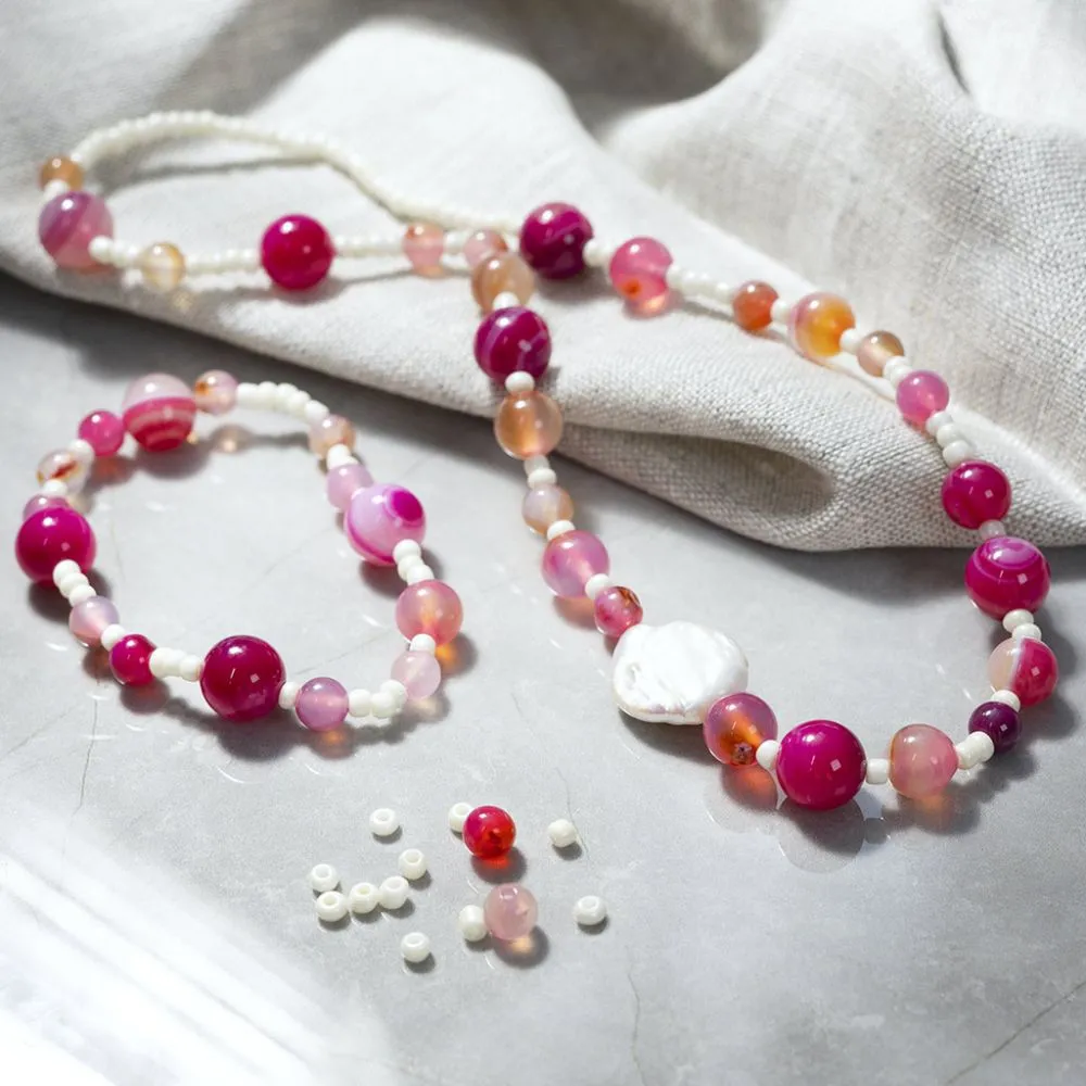 Creatieve Box sieraden, Agaten, afm 2,6-10 mm, gatgrootte 0,8-1,8 mm, beige, zwart, roze, wit parelmoer, 1 doos