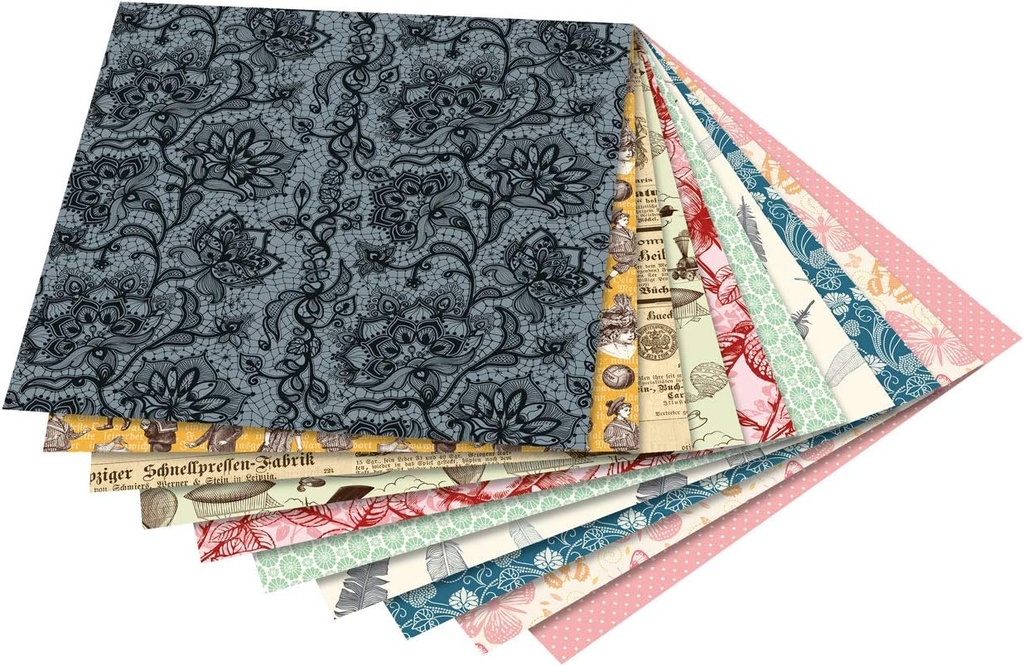 Vouwbladen NOSTALGIA 80g/m², 15x15cm, 50 vellen, 10 verschillende ontwerpen