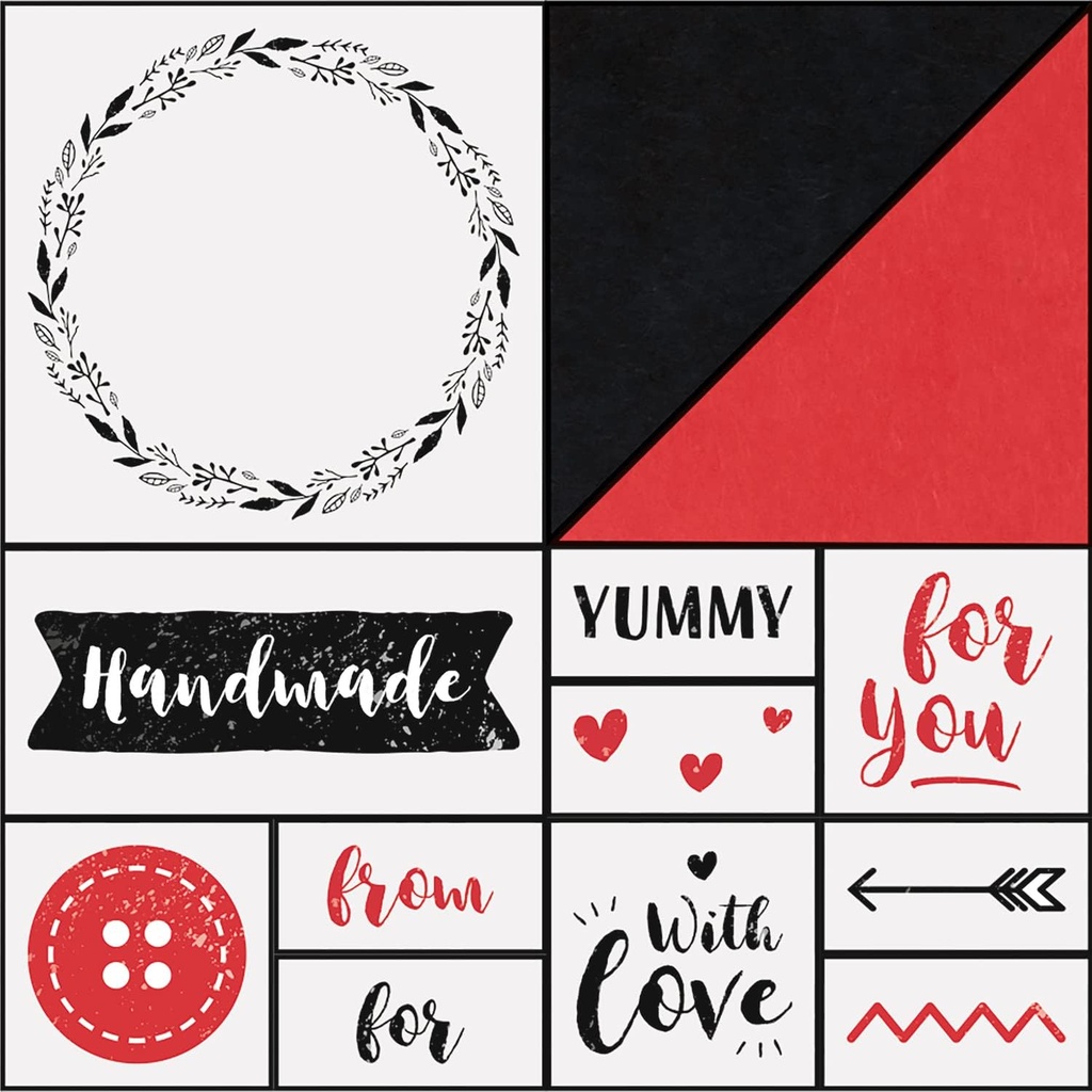 Houten stempels Kit HANDMATIG, incl. 11 stuks houten stempels en 2 inktkussens