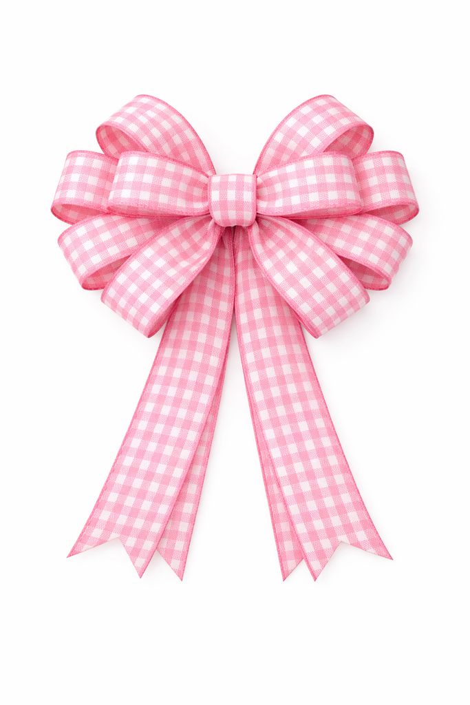 Roze geruite strik met lange staarten.webp