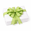 Geschenk met groene ruitenstrik.webp