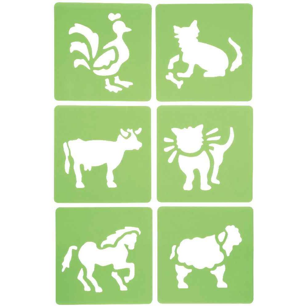 Sjablonen, 6 verschillende motieven - Boerderijdieren