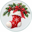 Geschilderde kerstkrans met rode kerstsok.webp