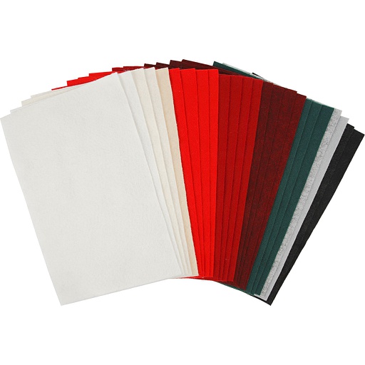 [CR45296] Feutrine synthétique, feuille 20x30 cm, ép. 1,5-2 mm, 180-200 gr, ass. de couleurs, 24 flles ass./ 1 Pq.