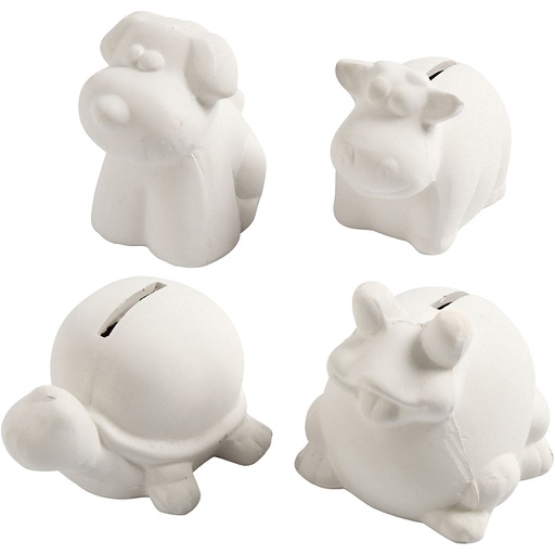 [CR50501] Tirelire, H : 7-10 cm, blanc, 4 pièces/ 1 Pq.