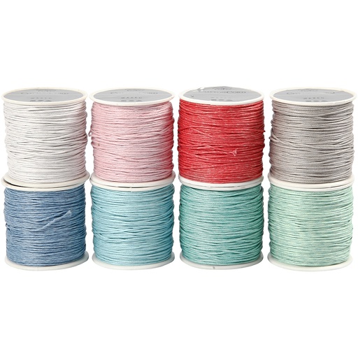 [CR51967] Ficelle de coton, ép. 1 mm, couleurs assorties, 8x40 m/ 1 Pq.
