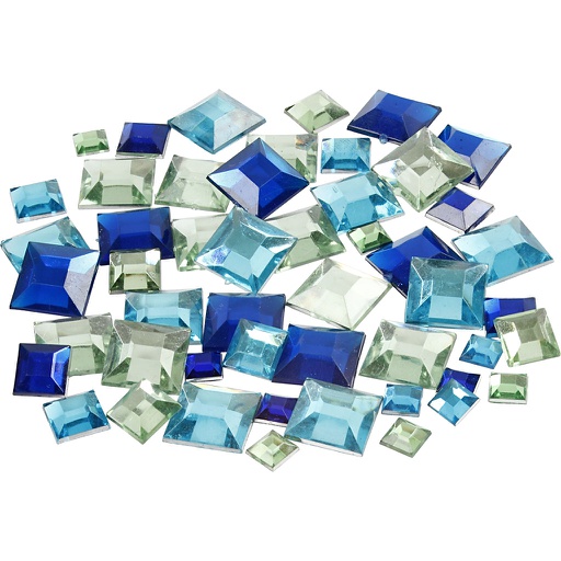 [CR52184] Strasstenen, blauw/groen harmonie, vierkant, afm 6+9+12 mm, 360 stuks