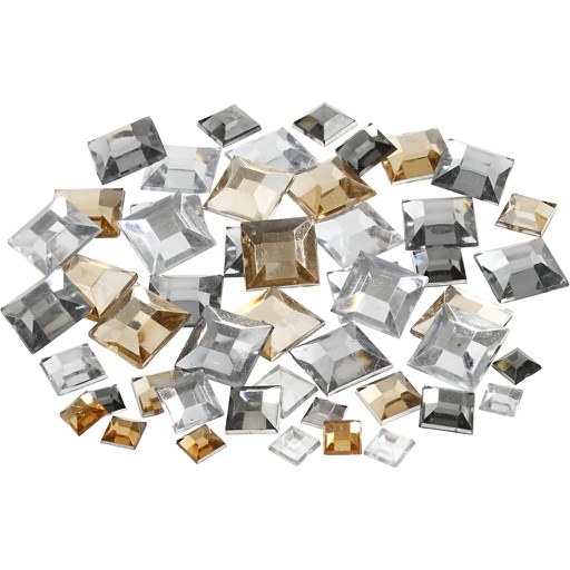 [CR52185] Strasstenen, vierkant, afm 6+9+12 mm, gouden glans, 360 stuk/ 1 doos