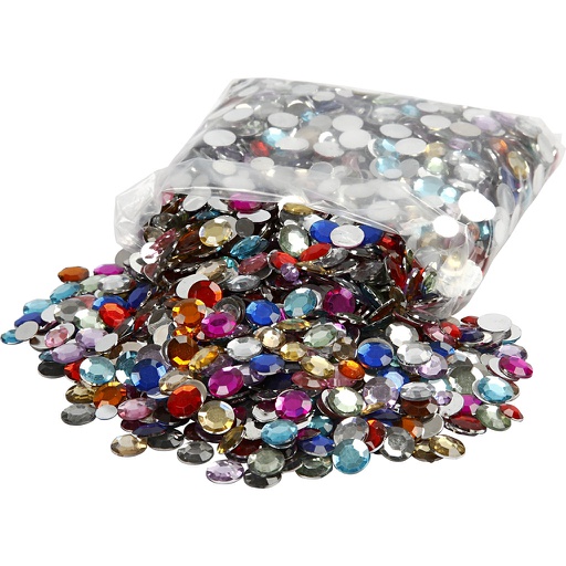 [CR52201] Pierres de strass, rond, d: 6+9+12 mm, couleurs assorties, 3600 pièce/ 1 Pq.