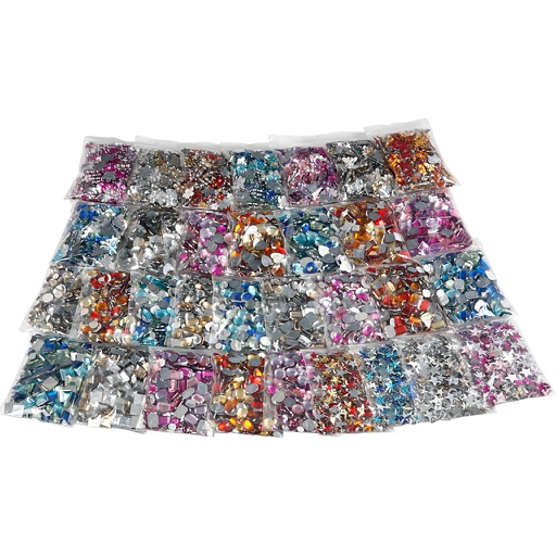 [CR52239] Pierres de strass, d: 6-16 mm, couleurs assorties, 32 Pq./ 1 Pq.