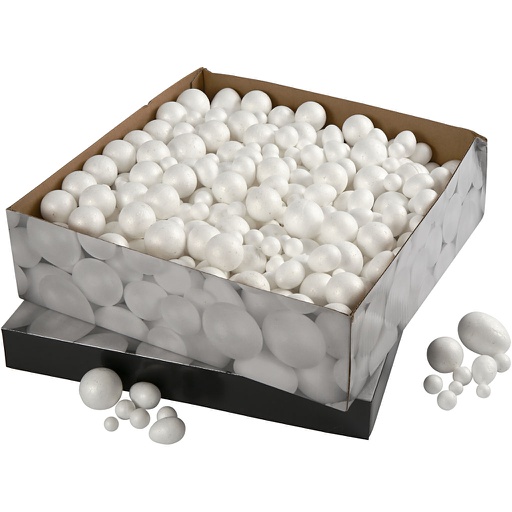[CR54379] Ballen & Eieren, afm 1,5-6,1 cm, wit, 550 stuk/ 1 doos