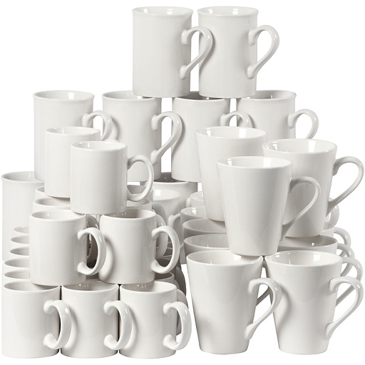 [CR55601] Set Mokken porselein, H: 7-10 cm, wit, 48 stuks