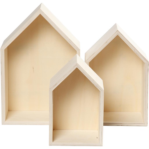 [CR55920] Displaybox huis set à 3 stuks, H: 20.3 + 25.3 + 31 cm, B: 13 + 16.2 + 20 cm