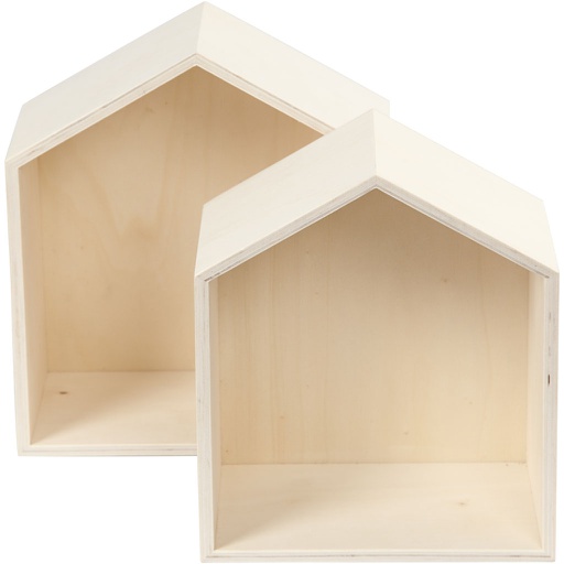[CR56163] Displaybox huis set à 2 stuks, H: 22.5 + 25 cm, B: 19.5 + 22.5 cm - diepte 12.5 cm