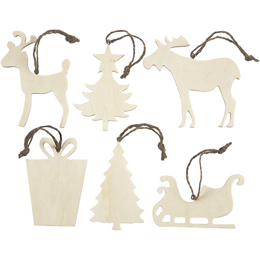 [CR564040] Ornamenten, afm 7-9 cm, dikte 4 mm, 6 stuks