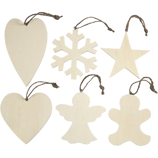 [CR564050] Ornamenten, afm 9-11 cm, dikte 4 mm, 6 stuks