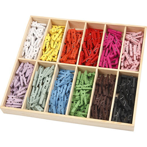 [CR56449] Mini wasknijper, L: 25 mm, B: 3 mm, diverse kleuren, 12x24 stuk/ 1 doos