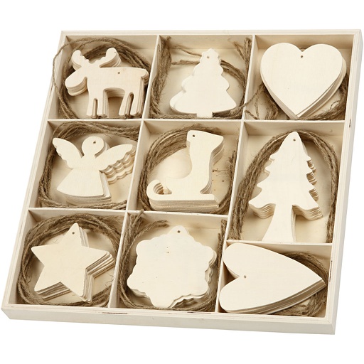 [CR56742] Décorations en bois, Noël, dim. 7-8 cm, 72 pièces/ 1 Pq.