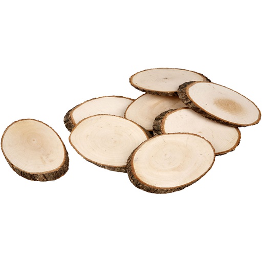 [CR567891] Houten schijf met bast, afm 11x7,5 cm, dikte 8 mm, 12 stuk/ 1 doos