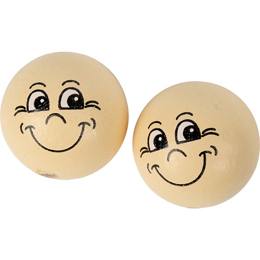 [CR57098] Houten ballen met gezichten, d: 22 mm, 10 stuks