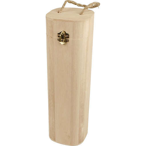 [CR57508] Houten wijndoos met lus, H: 34 cm, afm 10x10 cm, 1 stuk
