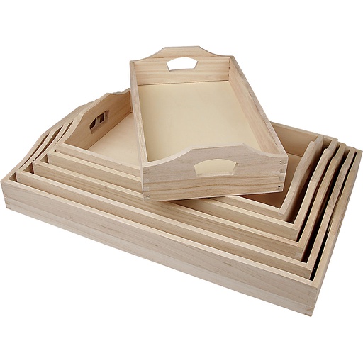 [CR57522] Dienbladen, H: 5 cm, L: 29+32+35+38+41+44 cm, B: 16,5+19+22+25+27+30 cm, 6 stuk/ 1 set