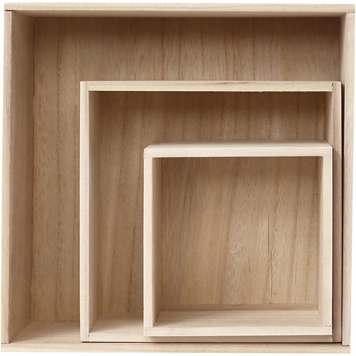 [CR57637] Boîtes de rangement, carré, H: 15x15+21,5x21,5+28x28 cm, prof. 12,5 cm, 3 pièce/ 1 set
