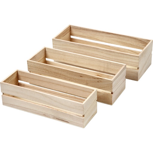 [CR57695] Caisses à fruits, H : 6,5+7+7,5 cm, L : 22+23,5+25 cm, L : 7+8,5+10 cm, 3 pièces/ 1 set