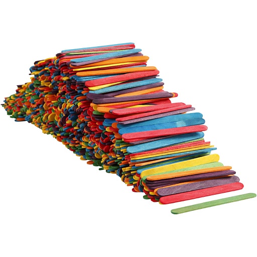 [CR57999] Constructiehoutjes, diverse kleuren, L: 11,4 cm, B: 10 mm, 1000 stuk