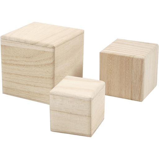 [CR59228] Cubes en bois, dim. 5+6+8 cm, 3 pièce/ 1 Pq.