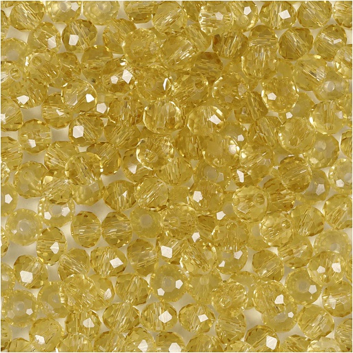 [CR60981] Facet Kralen, d 4 mm, gatgrootte 1 mm, geel, 45 stuk/ 1 doos
