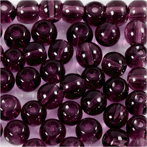 [CR60990] Perles en verre, d: 4 mm, diamètre intérieur 1 mm, violet, 45 pièce/ 1 rang