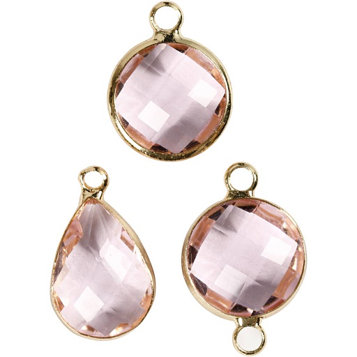 [CR6102#31] Sieradenhanger diamand, H: 15-20 mm, gatgrootte 2 mm - 3 stuks - Lichtroze