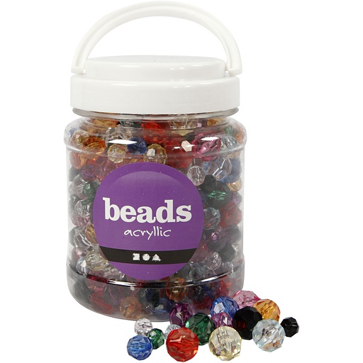 [CR61878] Perles à Facettes, dim. 10-12-16 mm, diamètre intérieur 1-2,5 mm, ca. 440 ass., ass. de couleurs, 500 gr, 700 ml/ 1 boîte