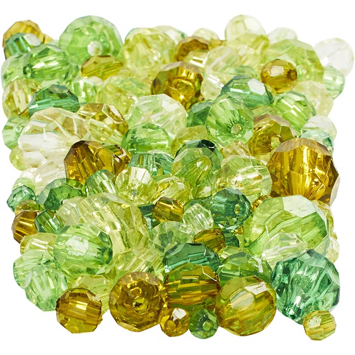 [CR6188#1] Facet kralen, afm 4-12 mm, gatgrootte 1-2,5 mm, ca. 860 stuk, groen glitter, 250 gr/ 1 doos