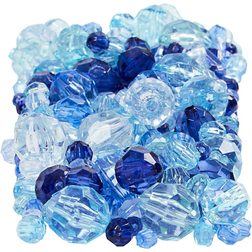 [CR6188#2] Perles à facettes, dim. 4-12 mm, diamètre intérieur 1-2,5 mm, ca. 860 pièce, harmonie de bleus, 250 gr/ 1 Pq.
