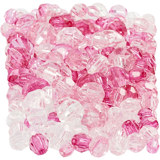 [CR6188#4] Facet kralen, afm 4-12 mm, gatgrootte 1-2,5 mm, ca. 860 stuk, pink (081), 250 gr/ 1 doos