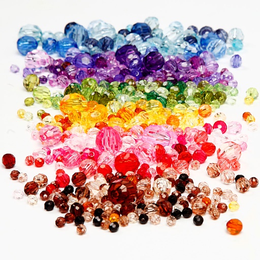 [CR61888] Perles à facettes, d: 4-12 mm, diamètre intérieur 1-2,5 mm, couleurs assorties, 7x250 gr/ 1 Pq.