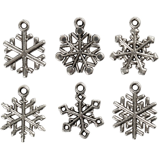 [CR63232] Flocons de neige, H: 20 mm, diamètre intérieur 1,5 mm, argent antique, 18 ass./ 1 Pq.