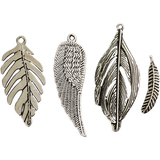 [CR63711] Plumes, d: 29-55 mm, diamètre intérieur 12-20 mm, argent antique, 4x10 pièce/ 1 Pq.