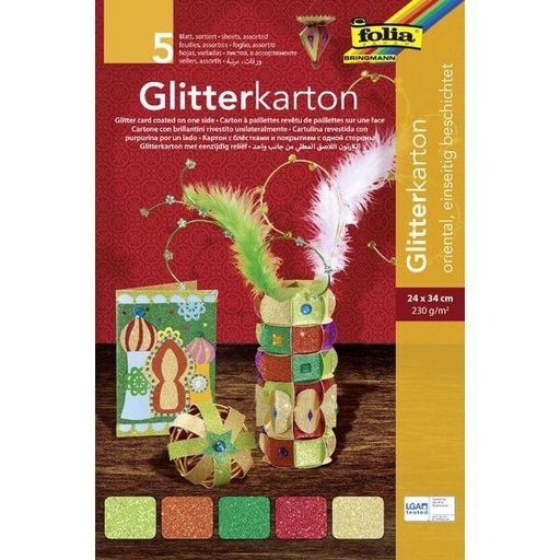 [FOL85349] Carton paillettes 300g/m², ORIENTALES, 24x34cm, 5 flles, couleurs assorties