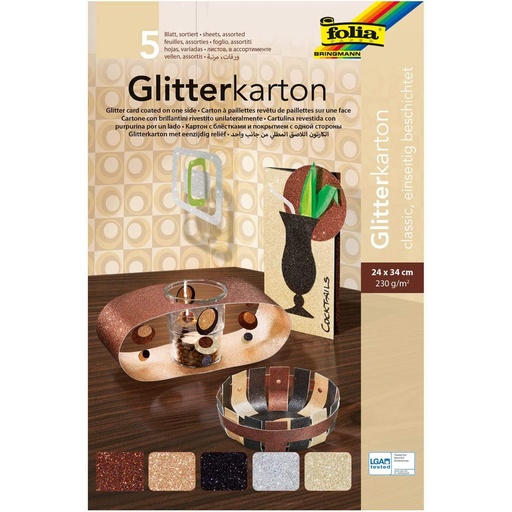[FOL85149] Glitterkarton 300g/m², 24x34cm, 5 vellen - CLASSIC