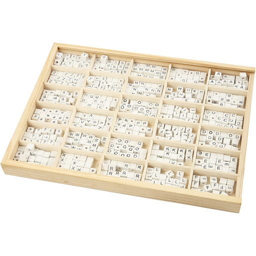 [CR68982] Perles lettres, A-Z, &, #, ?, dim. 8x8 mm, diamètre intérieur 3 mm, blanc, 750 ass./ 1 Pq.
