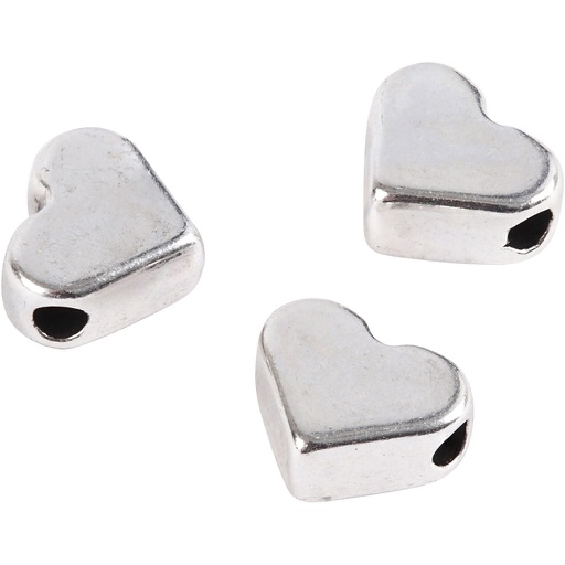 [CR69091] Space kralen hart verzilverd, afm 5,5x7 mm, gatgrootte 1 mm, 3 stuks