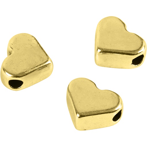 [CR69092] Space kralen hart verguld, afm 5,5x7 mm, gatgrootte 1 mm, 3 stuks