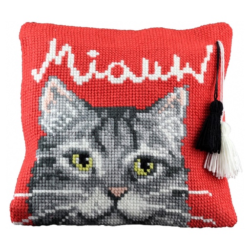 [PA4041#400] Kit coussin point de croix 40x40cm, Chat-Miauw