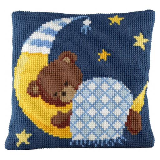 [PA4041#272] Kit coussin point de croix 40x40cm, Bonne nuit bleu